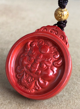 帝王红高含量朱砂兽头八卦项链挂件男女化不利雄狮吊坠随身抬头挂