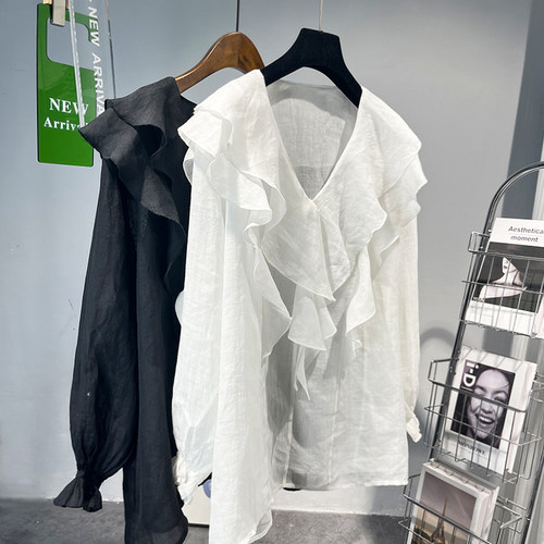 苎麻防晒上衣V领气质百搭宽松