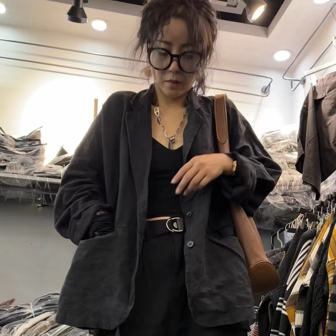 2025早春款青春范儿大码高档女装欧货宽松休闲上衣亚麻女西装外套
