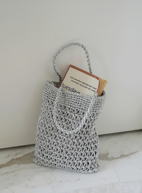 PANLULUPAN手工钩织女闪银FEVER同款闪亮银色韩版单肩手拎斜挎包