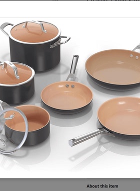 美国代购Ninja Ceramic Cookware 高级陶瓷不粘锅锅具套装6件套