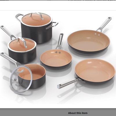 美国代购Ninja Ceramic Cookware 高级陶瓷不粘锅锅具套装6件套
