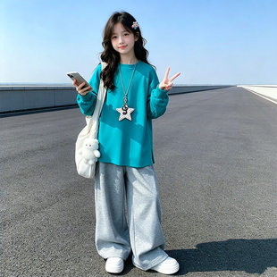 DULAN秋冬款慵懒风女大童精致卫衣校园女生帅气上衣阔腿裤两件套