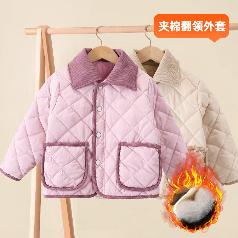 DULAN新品潮流宝宝无帽翻领夹棉外套时髦男女童舒适加厚保暖风衣