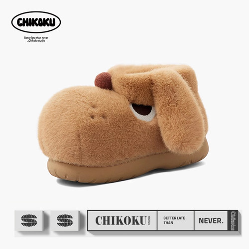 chikoku小狗棉拖鞋女冬家居包跟