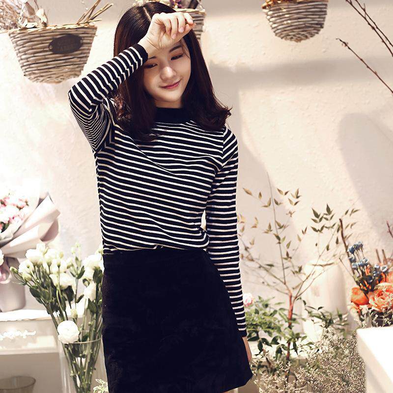 Autumn and winter new pattern Half a Self cultivation Striped shirt Hit color Versatile sweater Long sleeve Socket Base coat Thin tidein the Women's clothing/Boutique , T-shirt  category - from Buy2taobao.com to provide professional Taobao agent buy service
