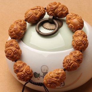 橄榄核雕纯手工雕刻可爱创意生肖老虎头虎王橄榄胡手串文玩手链男