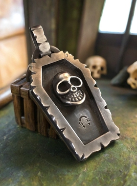 重金属摇滚风骷髅925银手工吊坠