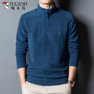 啄木鸟摇粒绒卫衣男士秋冬款加绒加厚打底衫半高领拉链长袖t恤