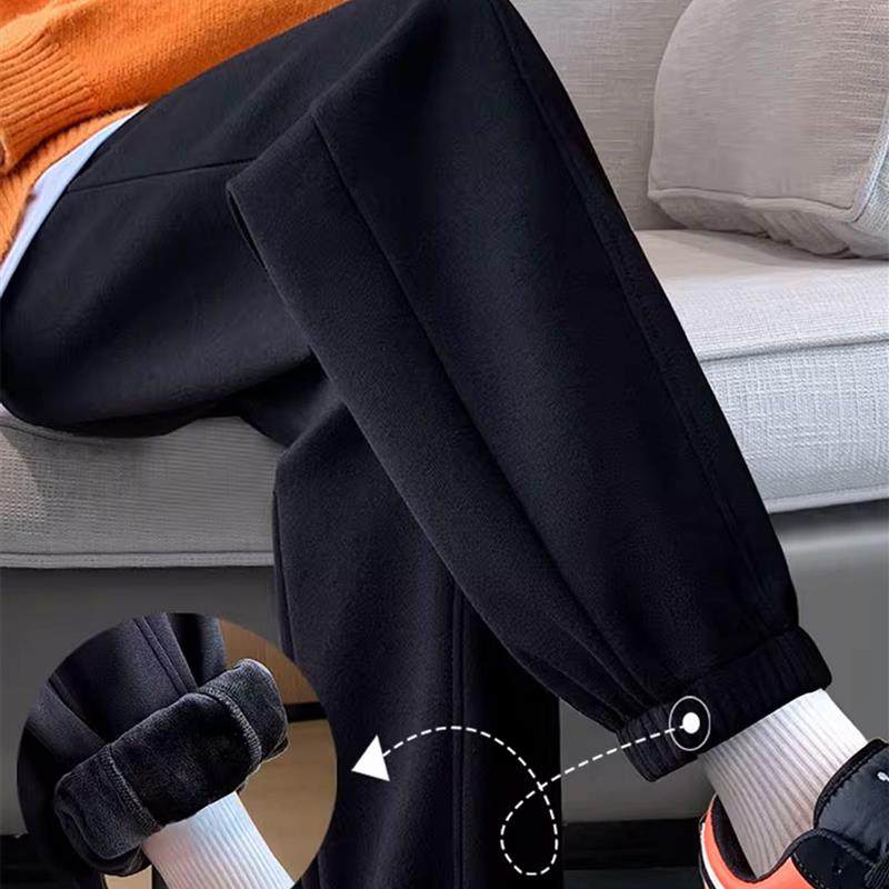 黑色加绒运动裤子女冬加厚2025新款加厚棉裤外穿防风冬裤束脚卫裤