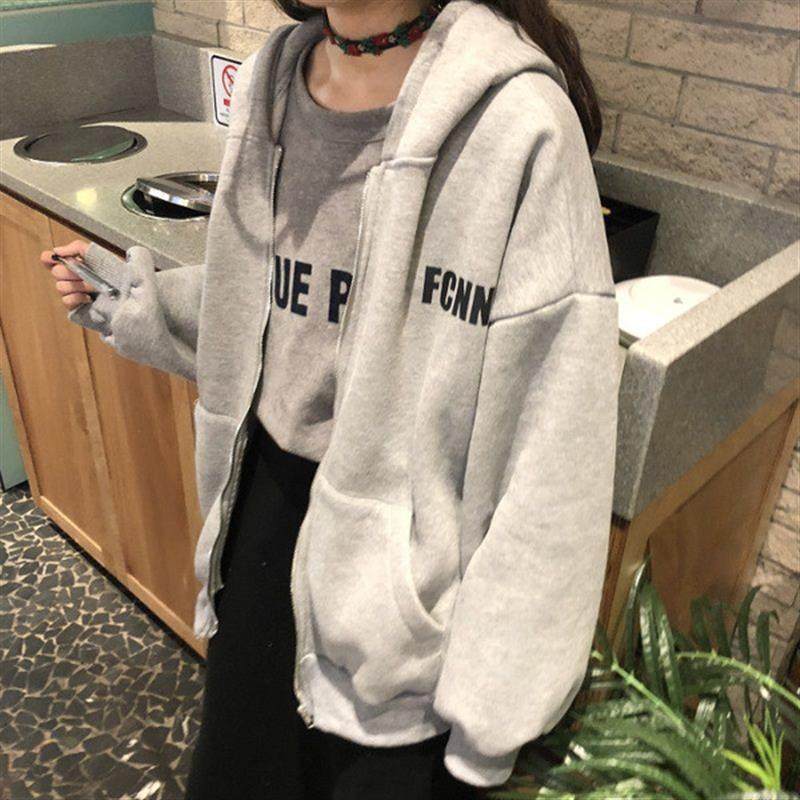 2026秋冬装新款字母印花加绒开衫卫衣女韩版ins连帽拉链外套女装,女装/女士精品,卫衣/绒衫,淘宝优惠券,粉丝福利购,淘宝优惠卷