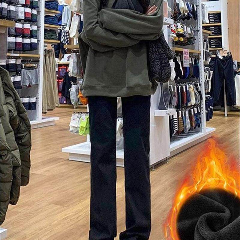 黑色加绒窄版直筒牛仔裤女秋季2026新款爆款显瘦小个子加长烟管裤