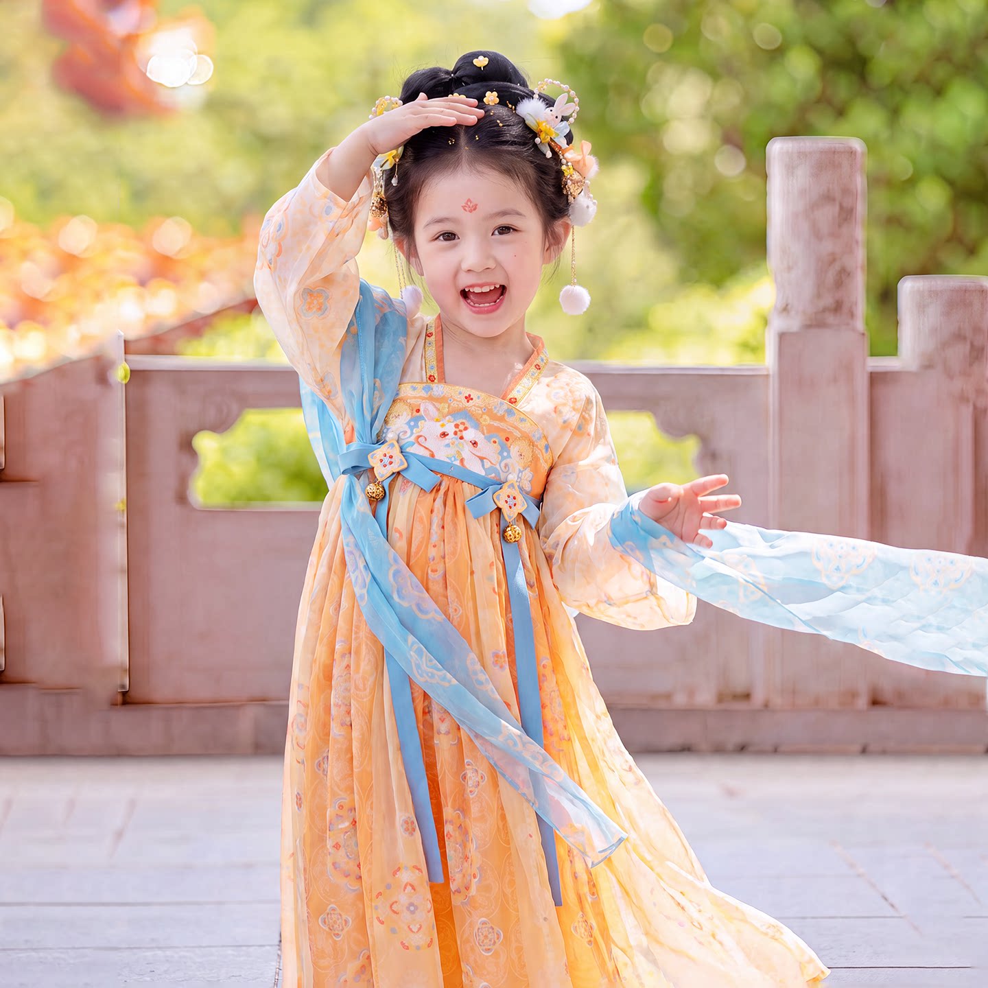 旗铂汉服女童春秋长袖唐风秋装图片