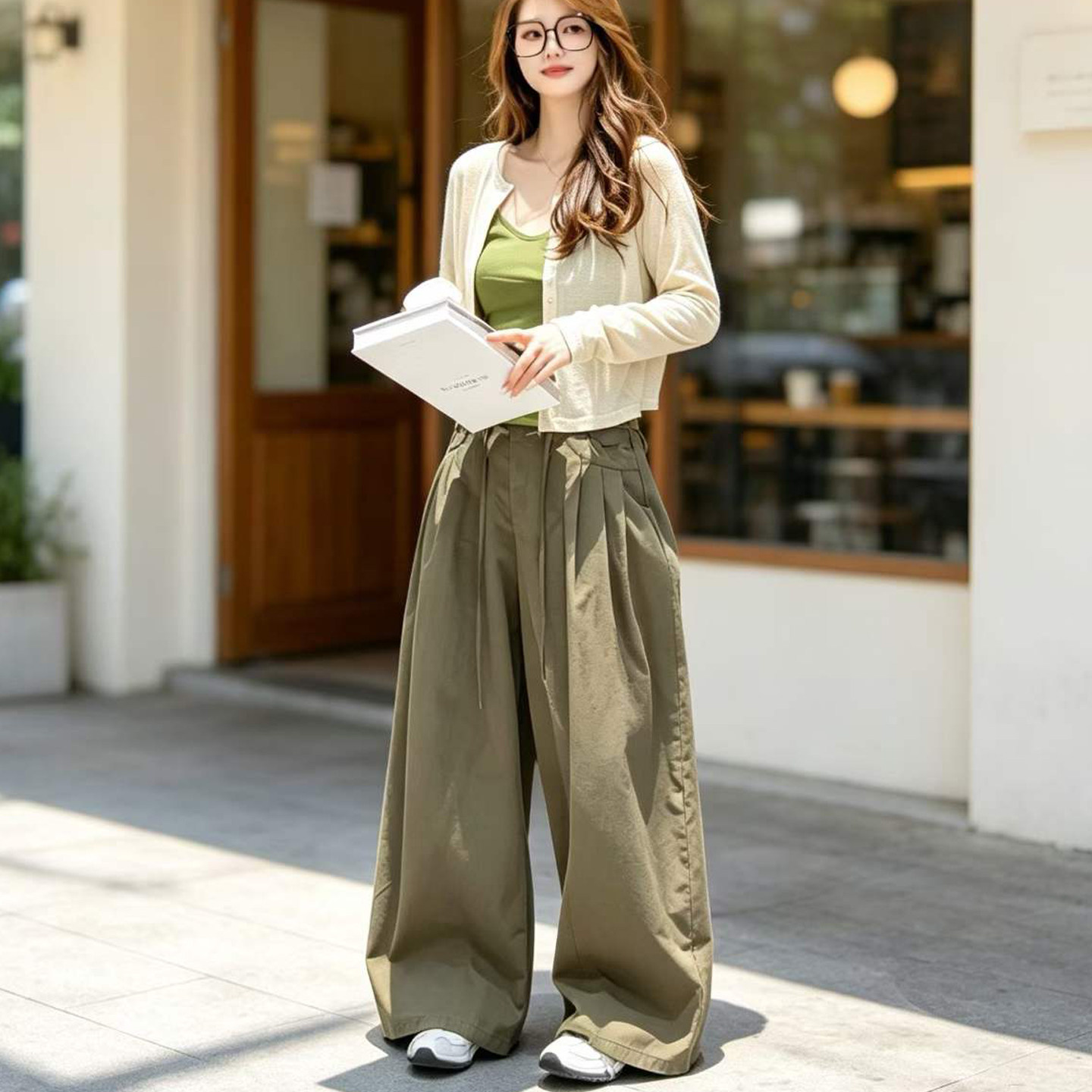 韩系显瘦针织开衫休闲三件套女