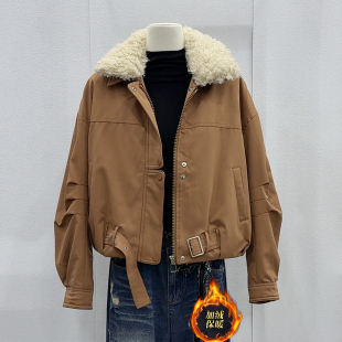 宽松休闲设计感加厚棉衣 时尚 可拆卸毛领加绒派克服外套女冬季 新款