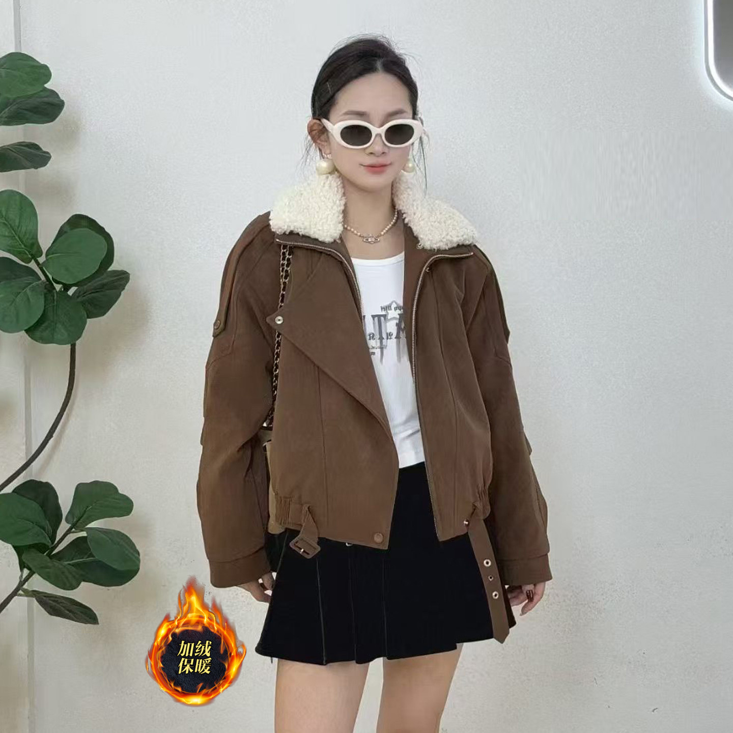 冬季韩系羊羔毛领加厚工装夹克女