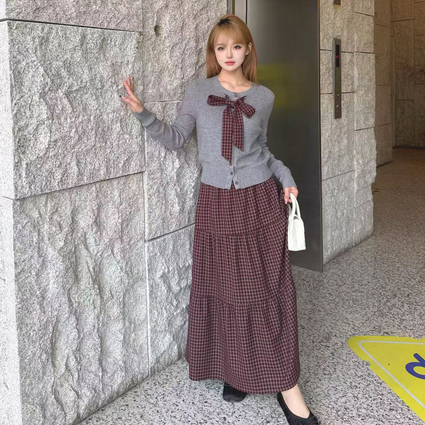 复古学院风毛衫半身裙两件套装女