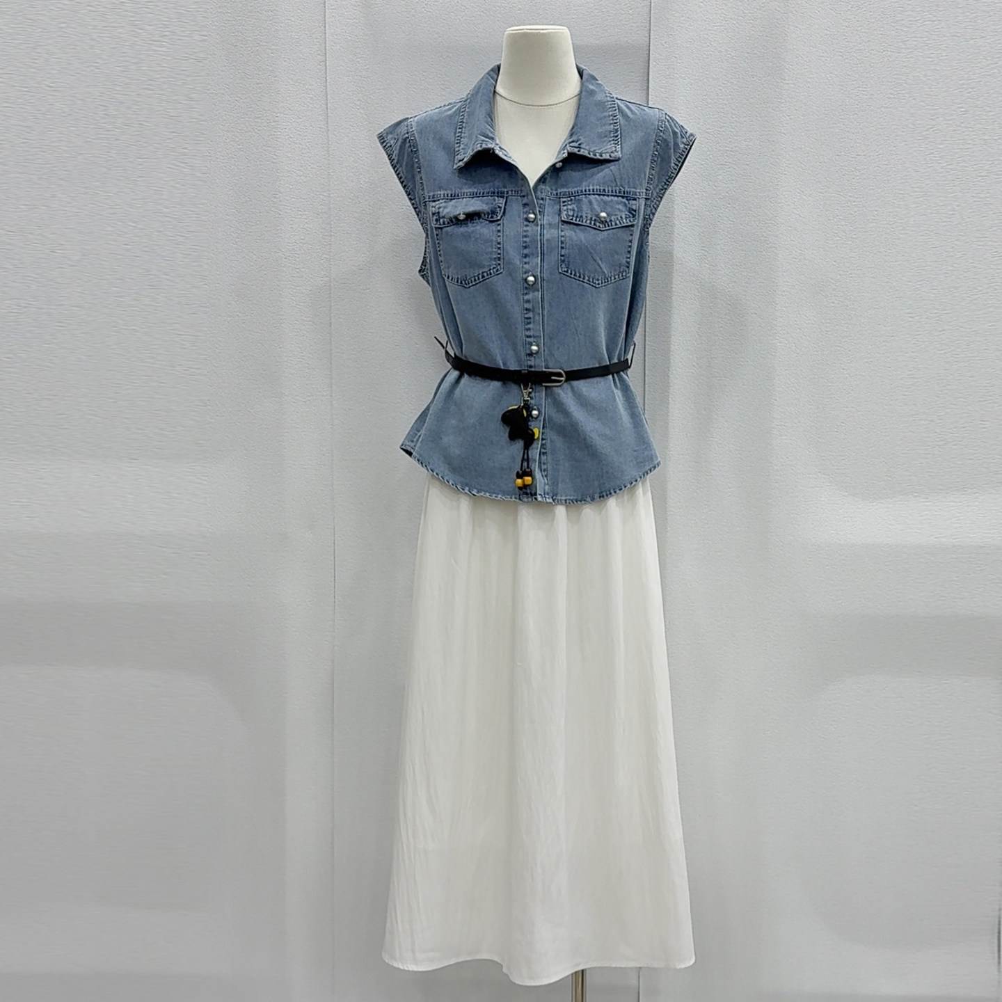 薄牛仔衬衣+半身裙两件套夏季韩系显瘦减龄气质流行穿搭时尚套装