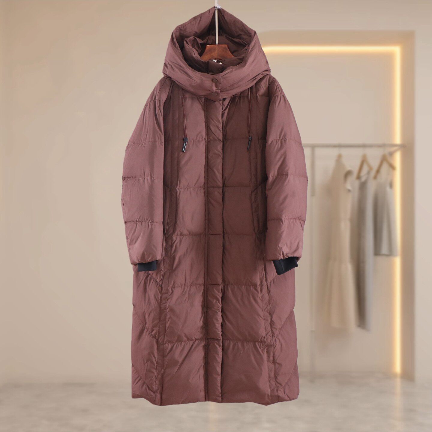 25新款女士加厚保暖外套长款过膝羽服连帽款冬季女装棉服气质百搭