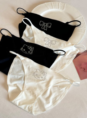 [M Z] 细带细边带钻kt猫蝴蝶结冰丝无痕窄边性感纯欲女生三角裤