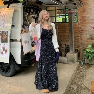 微胖加长版气质成熟女人味性感显瘦点点吊带连衣裙旅游度假风长裙