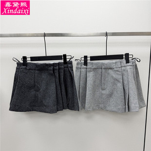 鑫黛熙26夏季新款女士毛呢百褶半身裙百搭气质下装女高腰A字短裙