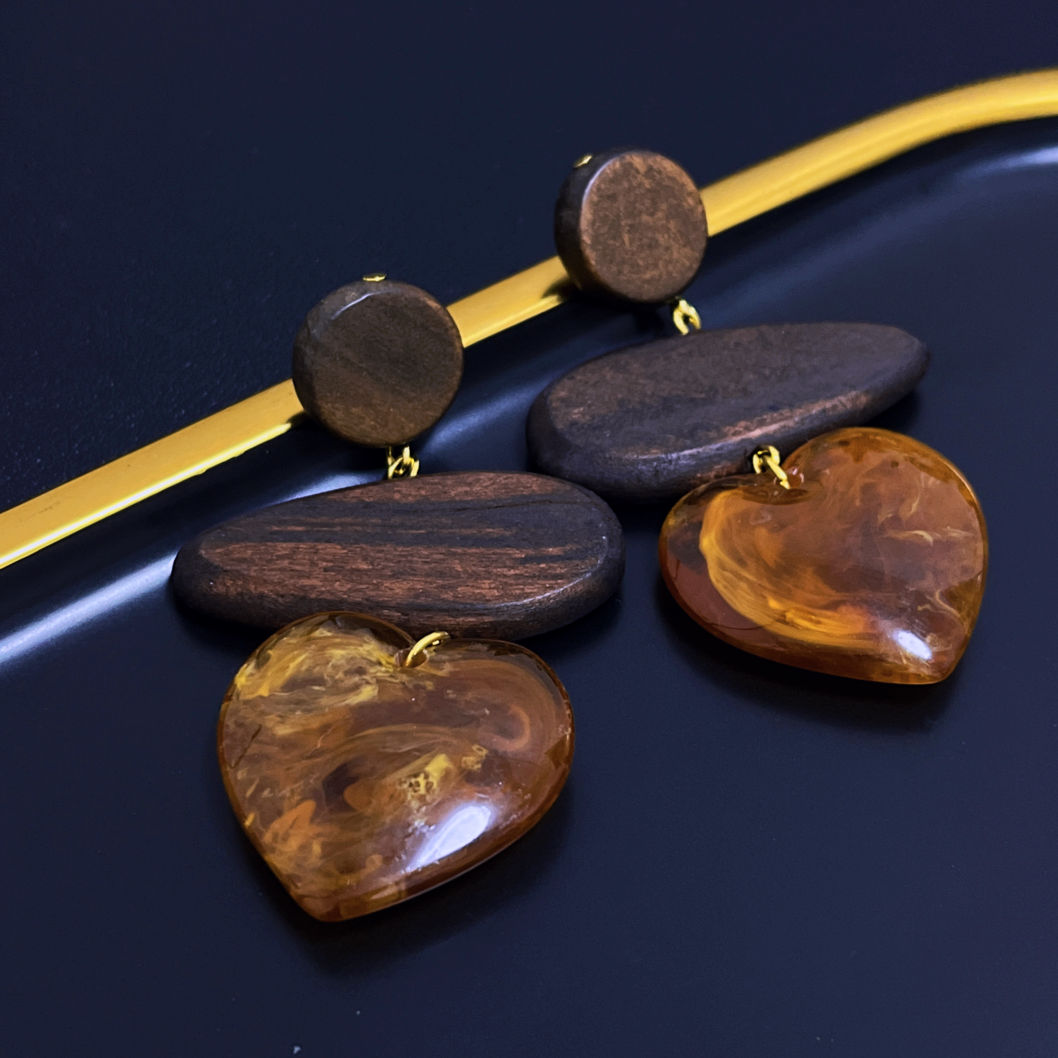 银针木头水滴吊坠耳环民族风复简约耳钉女时尚个性耳饰轻奢高级感