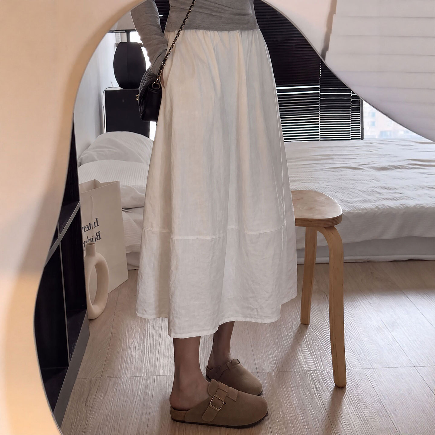 白色亚麻透气半身裙女夏季新款胖妹妹mm高腰遮胯显瘦中长款a字裙