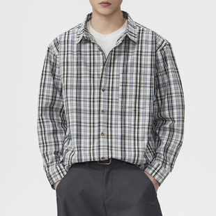 衬衫 2026春秋季 复古格子长袖 美式 男宽松百搭休闲衬衣男 新款