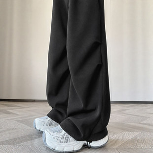 黑色工装运动裤女款秋20626新款小个子美式休闲卫裤宽松阔腿裤子