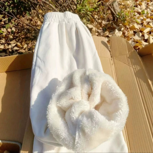 白色奶芙加绒裤子女2026新款秋冬季羊羔绒加厚宽松bf慵懒风阔腿裤