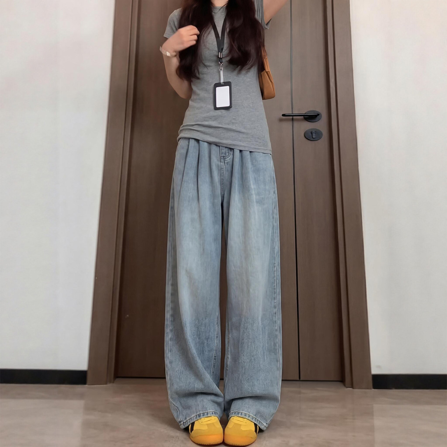 天丝直筒牛仔裤女夏季薄款高腰大码胖mm宽松梨形身材冰丝阔腿裤子