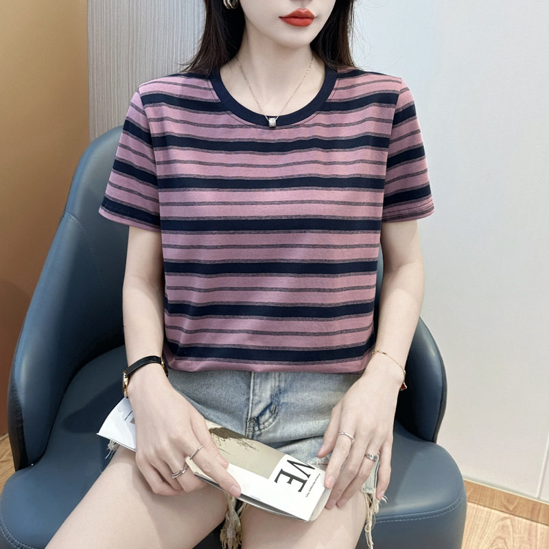 141~条纹t恤圆领宽松短袖女装夏季2025年半袖上衣