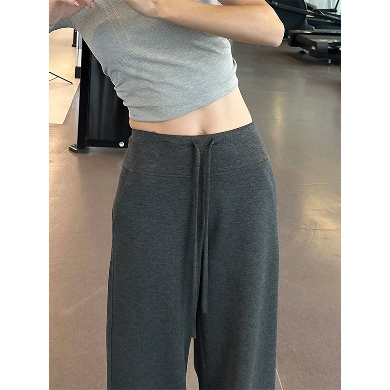 灰色运动裤子女春秋薄款垂坠感宽松慵懒松弛感提臀休闲直筒阔腿裤