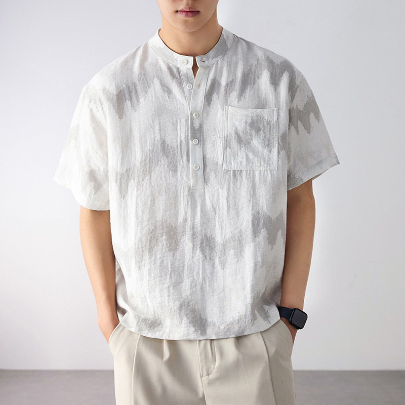 2026春季新款衬衫男短袖休闲衣服潮流轻奢百搭感衬衫男潮流