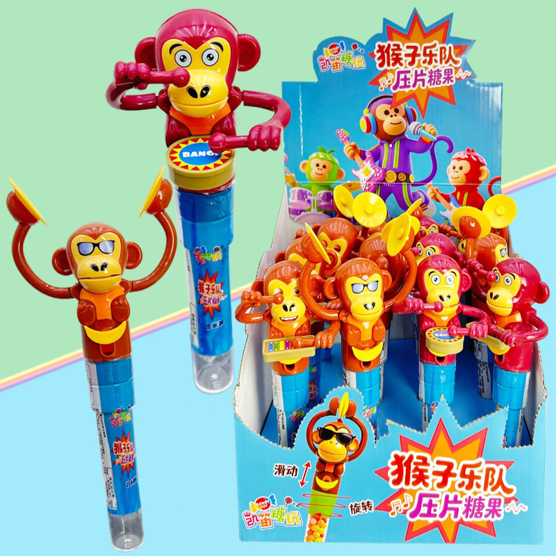 网红儿童创意搞怪猴子拍手打鼓敲打乐队糖果玩具礼物超市批发供货