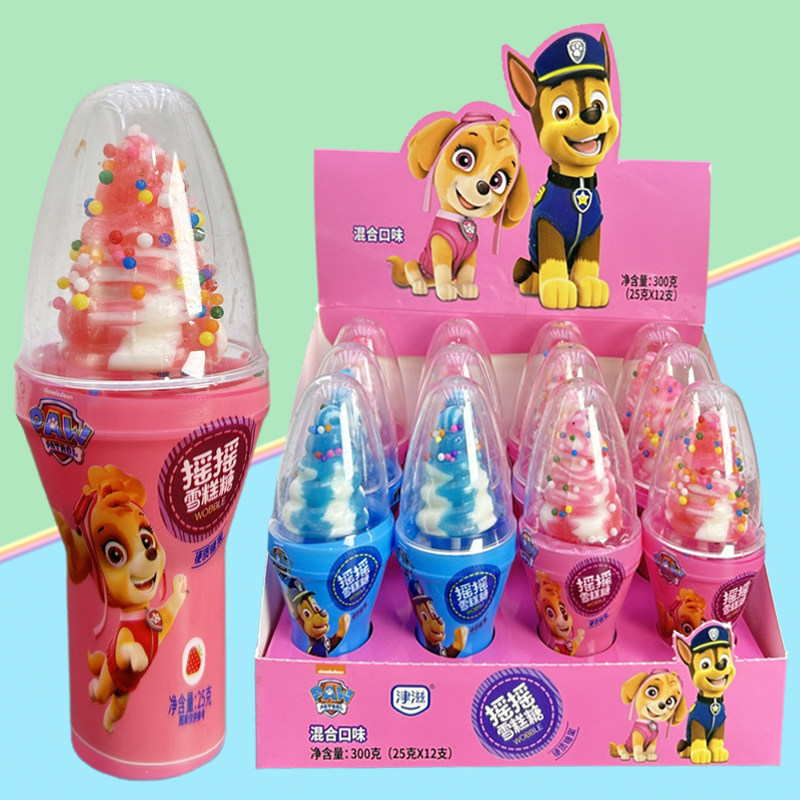 网红儿童创意卡通汪汪队摇摇雪糕糖冰激凌造型果味彩色棒棒糖批发