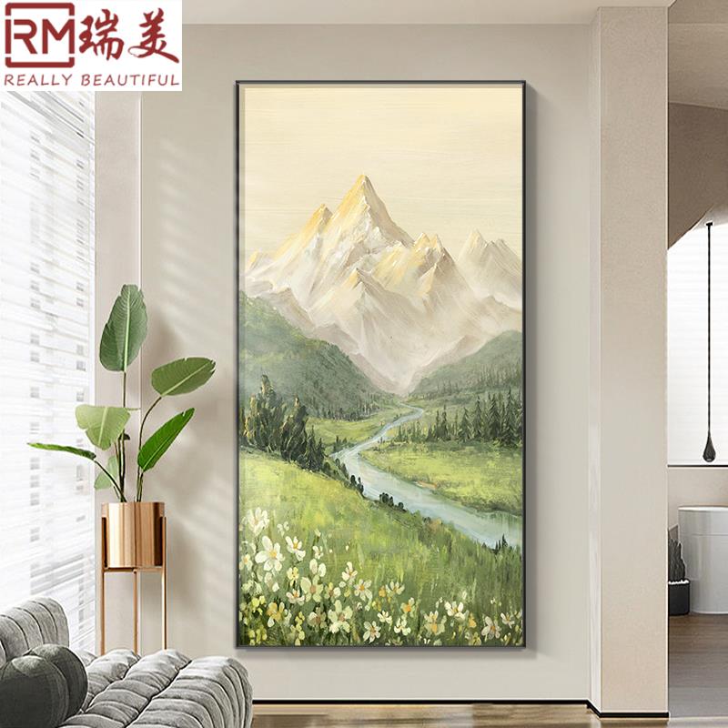 日照金山玄关装饰画山水画风景墙壁画走廊客厅挂画正对门现代油画