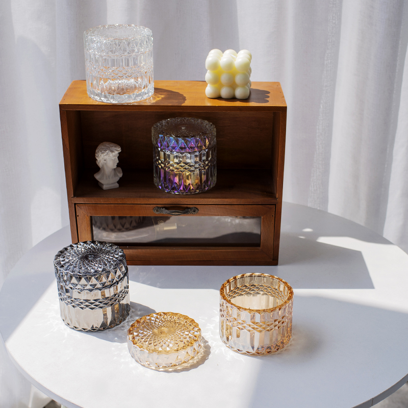 ins风透明加厚玻璃防尘罐子 饰品首饰棉签收纳盒浮雕欧式储物收纳