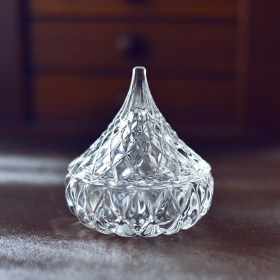 【网红推荐】玻璃小松子水滴糖果罐缸带盖水晶消磁碗首饰品盒装饰