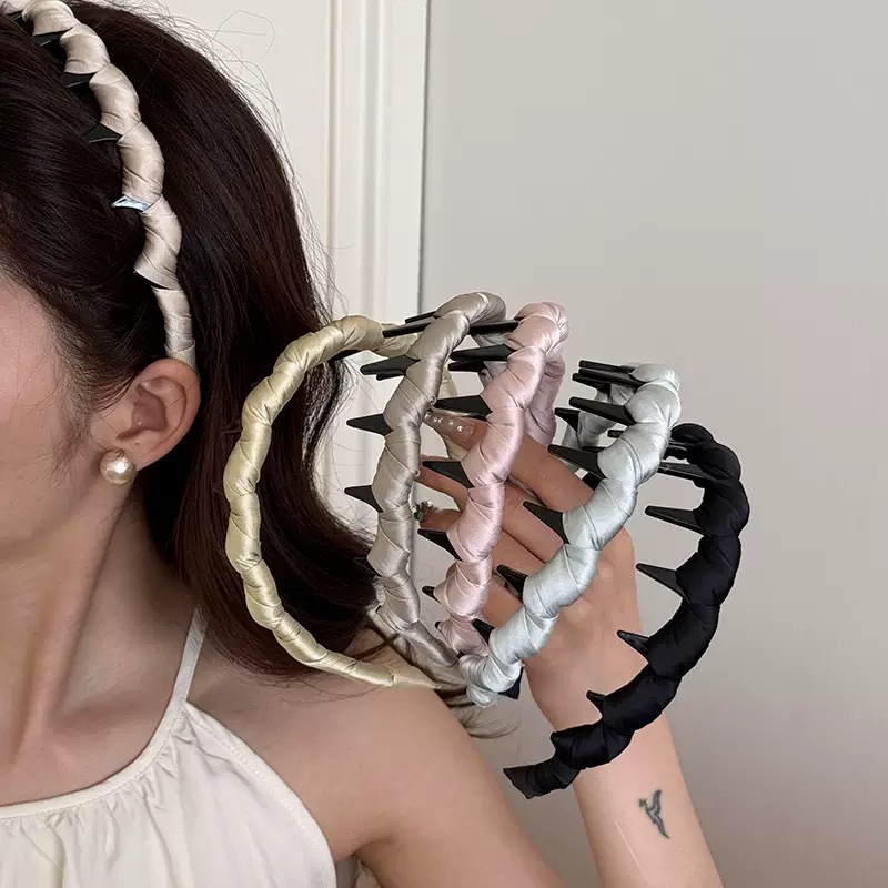 高颅顶基础款缎面加厚波浪倒插梳发箍女2025新款简约百搭洗脸头箍