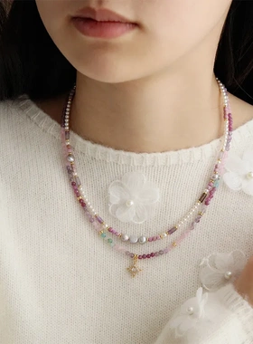 原创时尚精致复古百搭紫色天然石十字架串珠项链轻奢高级感锁骨链