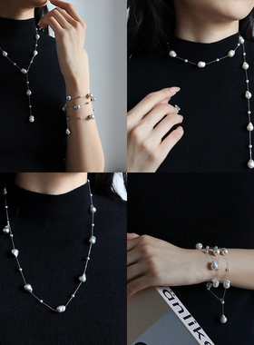 法式复古气质珍珠通体925银项链高保色设计感毛衣链女高级感长款