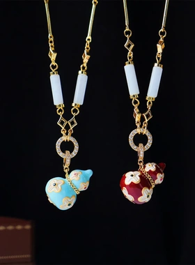 原创复古时尚红色四叶草葫芦项链轻奢高级感精致百搭新年锁骨链女