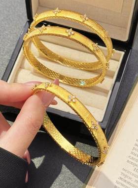 订婚五金首饰仿真沙金拉丝四叶