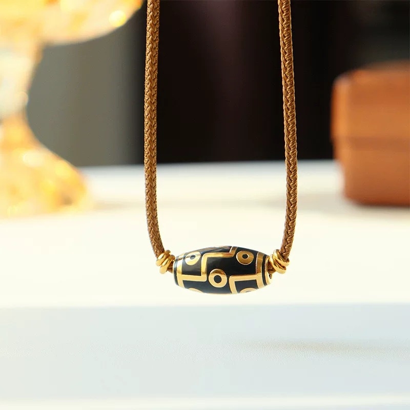 九眼天珠吊坠真黄金三六眼横版天珠金店同款项链轻奢时尚毛衣链