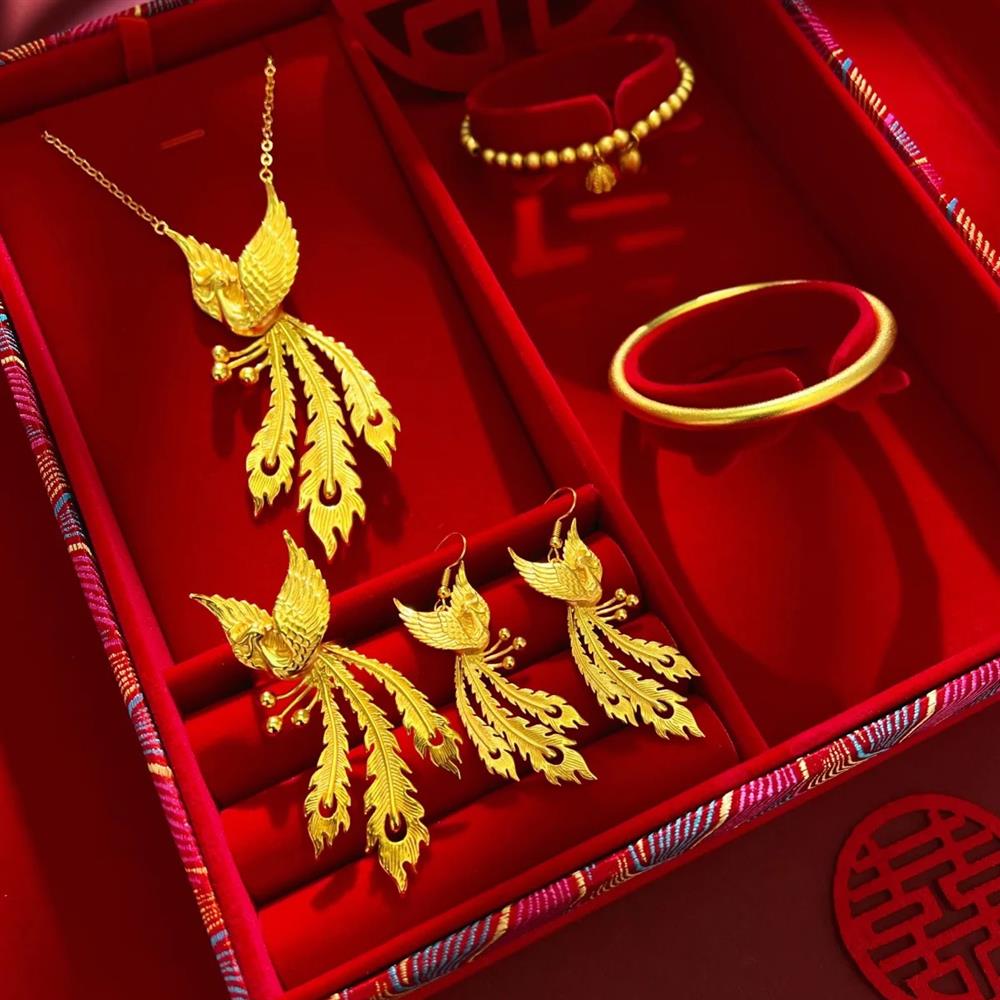 繁花似锦婚嫁套装花朵项链婚嫁真三金五金结婚订婚吊坠拍照摆台