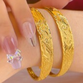 仿金结婚三金珠宝结婚道具时尚 镀金龙凤荷花推拉手镯真黄金饰品
