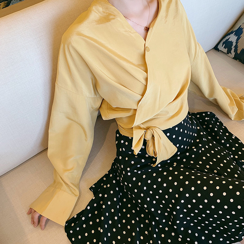 HiDou嚴痘痘丨交叉綁帶V領長袖襯衫女2019夏季新款設計感洋氣上衣在類目 女裝/女士精品, 襯衫中 - 來自Buy2taobao.com提供專業的淘寶代購服務