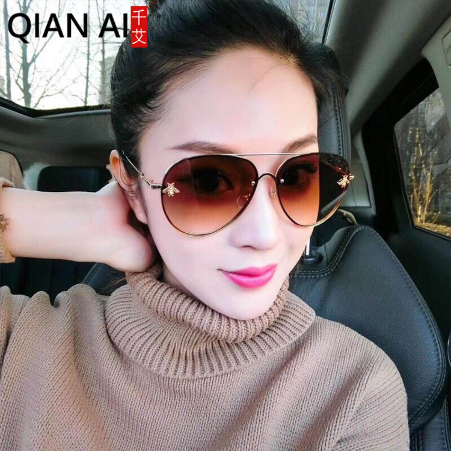 美国轻奢千艾新款网红大框太阳眼镜女潮时尚圆脸显瘦蛤蟆镜男蜜蜂
